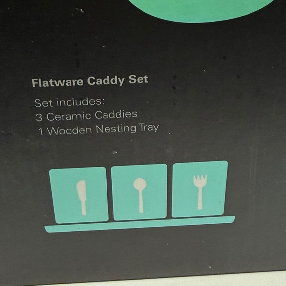 Towle Living Ceramic Flatware Caddy Set 3 Jars with Wooden Tray White 5091928 - Picture 4 of 9